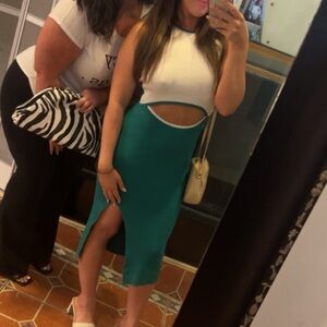 Green and White Cutout Dress